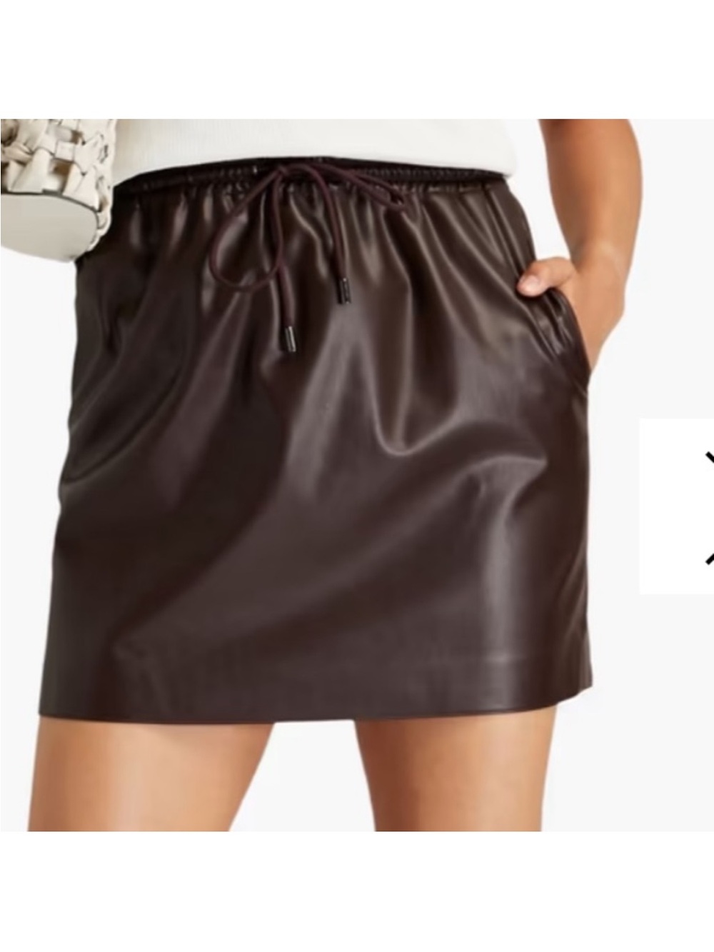 Theory Dark Brown Faux Leather Drawstring Mini Skirt